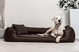 tierlando® Orthopädisches Hundebett Goofy VISCO | ~ inkl. Matratzenschoner ~ | Anti-Haar Kunstleder Hundesofa Hundekorb Gr. XL 120cm Braun Ortho