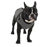 KEZATO Winter Hundemantel mit Hundegeschirr, Baumwolle Gefütterte Hundejacke Warm Wintermantel für Kleine Hunde Grau L