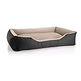 BedDog® Hundebett Teddy, Hundesofa aus Cordura und Microfaser-Velours, waschbares Hundebett mit Rand, Hundekissen Vier-eckig, für drinnen, draußen, Größe XXXL, schwarz-beige