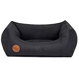 Doggy Dreams Hundebett M schwarz, Eco Leder - Velours, Sofa für einen Hund 60x45 cm