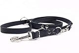 HOGACA Exklusive,edle Echt-Leder-Hunde-Leine 925 20 mm / 220 cm schwarz verstellbar massiv für große XL-Hunde