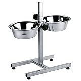Kerbl Futterbar für Hunde / Katzen (inkl. 2 Futternäpfe aus Edelstahl 2800 ml, Näpfe höhenverstellbar durch Kunststofffüße, Gesamthöhe 43 cm) 82258, silber