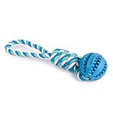 PAWDY Hundeseil mit Ball für Spielspaß und Zahnpflege - Robustes Hundespielzeug für Große & Kleine Hunde - Kauspielzeug mit Noppen aus Naturkautschuk - Ball Seil Wurfspielzeug für Hunde (blau)