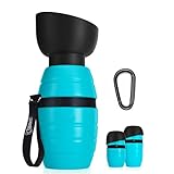Pecute Hund Wasserflasche, Trinkflasche Hund Silikon Hundetrinkflasche für Unterwegs mit Faltbarer Wasserschale Haustier Trinknapf Tragbare Blau 500 ml