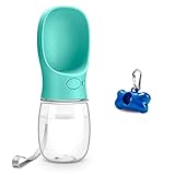 Toozey Hunde Wasserflasche, 350ml Tragbare Haustier Trinkflasche mit Beutelspender und Karabiner, BPA Frei Hunde Katzen Flasche, Ideal für Unterwegs, Reise und Wandern, Blau