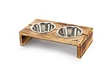 Nobledog Hunde-Napf Set mit Edelstahl-Schalen, Katzen-Napf, erhöht, Holz, Doppel-Fressnapf, Futterstation, Futternapf-Halterung - M-Inhalt: 2X 0,6 L