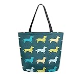 MNSRUU Grüne Welpe Hund Dackel Lebensmittel Wiederverwendbare Tragetasche Damen Große Casual Handtasche Schultertasche für Einkaufen Lebensmittel Reisen Outdoor