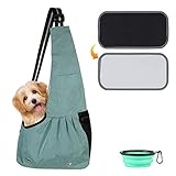 SLSON Tragetasche Hund,Tragbare Haustier-Umhängetasche für Haustierkatzen Welpen,Outdoor-Reisetasche mit Verstellbarem Schultergurt und Abnehmbares Matte,Kommt mit Faltbaren Reisenäpfe,Grün (L)
