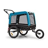 Klarfit Husky Vario 2-in-1 Fahrradanhänger & Hundebuggy - SmartSpace Concept, Fahrradanhänger Hunde mit ca. 240 L Volumen, Material: 600D Oxford Canvas, max. Belastbarkeit: 40 kg, blau