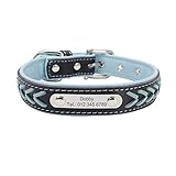 Leder Hundehalsband Hundemarke mit Personalisiert Edelstahlplatte,Hellblau,M