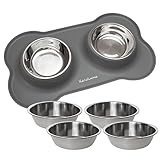 KaraLuna Napfunterlage aus Silikon mit 4X 400ml Edelstahl Futternapf I Für Katzen & kleine Hunde I Fressnapf Katze Futternapf Cat Bowl Hundenapf Katzenfressnapf Näpfe Station Napf Unterlage