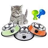 Legendog Futternapf Katze, 3 Stück Edelstahl rutschfest Katzen Napf | Katzennapf Set | Fressnapf Katze | Futterschüssel Katze | Wasser Fütterung Schüssel