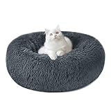 Hundebett Katzenbett Flauschig Rund aus Plüsch - Donut Kuscheliges Hundekissen Hundekorb Waschbar S/M/L/XL/XXL für Kleine, Mittelgroße und Große Hunde, Katzen und Andere Haustiere (M-50cm, Dunkelgrau)