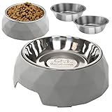 KaraLuna Napfset, 2 Näpfe mit 4 Napfeinsätzen I 400 ml oder 700 ml I Für Katze Hund Welpen Futternapf Fressnapf Doppelnapf Set mit Edelstahl Wechsel Napf Melamin Hundefressnapf