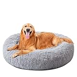 DanceWhale Rund Hundebett Flauschig Katzenbett Waschbar Hundekissen Weiches Plüsch Donut Haustierbett für Katzen Hunde (100cm, Grau)
