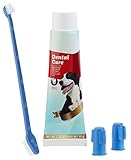 Sweetypet Hundezahnbürste: 4in1-Zahnpflege-Set für Hunde mit Zahnpasta, Zahnbürste, Fingerbürsten (Hundezahnpasta)