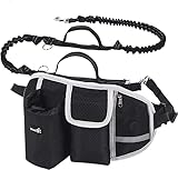 pecute Joggingleine für Hunde, Jogging Hundeleine für groß und mittelgroß Hunde, Elastische und reflektierende Laufleine, freihädige Leine mit Gürteltasche Schwarz
