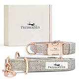 FREUDENTIER Hundeleine (2m) und Halsband im eleganten Set - Classic Kollektion inkl. Geschenkbox - Das ORIGINAL - Längenverstellbar, Unempfindlich & Pflegeleicht (41-63cm) - Händler aus Hamburg