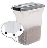 Iris Ohyama, Vorratsbehälter für Tierfutter 20 L für 7,5 kgKlappdeckel, luftdicht, transparent, Schaufel & Räder inkl.für Katzen- & Hundefutter - Air Tight Food Container ATS-M, Grau