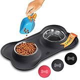 Futternapf für Katzen Hunde 2 x 145ml mit Silikon Napfunterlage - Edelstahl Schüssel Set mit Rutschfester Silikonmatte - Katzen-Napf Hunde-Napf Grau Katzen- und Welpen Zubehör