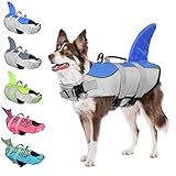 KOESON Hundeschwimmweste, Ripstop-Schwimmweste, Schwimmweste, verstellbar, mit starkem Rettungsgriff für kleine, mittelgroße und große Hunde (blauer Hai, S)