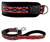 BUDDYPACK | Hundehalsband-Leine-Set | Halsband Extra-Breit und Weich Gepolstert Plus Leine Mit Handschlaufe 1,50 m | Bunt (Schwarz-Orange-Rot-Blau, S/M (41-46 cm))