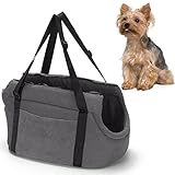 LeerKing Hundetasche faltbar Träger Haustiertragetasche Schultertasche Tragetuch Welpentasche für Kleine Hunde Katzen und Kleinetier Grau-Kord S