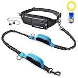 Sport Joggingleine Hunde, Hundeleine mit wasserdichter Taillengürteltasche, reflektierender stoßdämpfender Bungee mit 2 Griffen für Hundetraining, 1 extra Pfeife Klicker