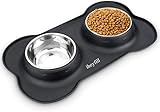iheyfill Hundenapf Fressnapf katzenapf, 2 x 360ml Edelstahl Doppel Napf Schalen mit Nicht kleckern rutschfesten silikon tablett Matte Reisen schüssel Haustier Lebensmittel wassernapf