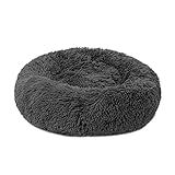 Aoresac Hundebett Donut Hundebett Weiches und Flauschiges Haustierbett, XS-3XL (S x Ø 50 x H 20 cm für bis zu 7.5KG, Dunkelgrau)