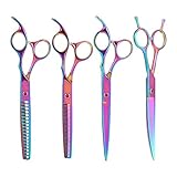 NOVOSACO 7-Zoll Professionelle Hundescheren Set, Haustier Pflege Schere Gerade, Gebogen, Modellierschere, Chunker Fellscheren für Hunde Katzen, rostfrei (01-Set (Mehrfarbig))