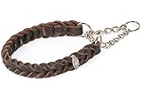 CopcoPet - Fettleder Halsband geflochten mit Zugstop Kette, Braun 35-40 cm x 20 mm Hunde Halsband