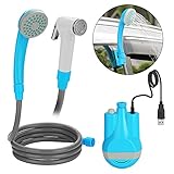 WADEO Campingdusche Akku Camping Dusche Outdoor mit 12V Tauchpumpe, 2200mAh Abnehmbar Wiederaufladbare Batterie, USB-Kabel, 2m Schlauch, für Camping Garten, Auto, Outdoor, Hundedusche, Autoreinigung