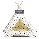 Sunnykud Tipi Zelt für Haustiere Hundezelt Katzenzelt Haustierzelte Häuser mit Kissen Abnehmbar und Waschbar Haustierbett Wegklappen Haustier Zelt Möbel Hundebett Katzenbett 40x40x50cm