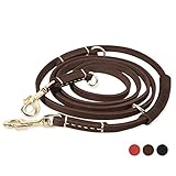 KENDUN Hundeleine Nur für Mittelgroße und Große Hunde, Hochwertiger Fettlederleine Mit Starkem Karabiner und Bequeme Griff, wasserdichte Lederleine - 2.3m x 12mm, Braun