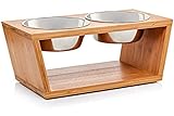 Migosset Futterstation - Erhöhter Futterspender für kleine, mittlere & größere Hunde - Futternapf-Halterung aus Bambus - Mit 4 Edelstahlnäpfen: 4X 1650 ml- 18 x 44,5 x 23 cm - Mittelgroß