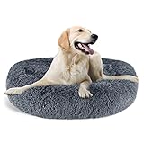 JOEJOY Hundebett Rund, Donut Hundebett Katzenbett Weiches und Plüsch Hundekissen Oval Waschbar Haustierbett Flocke Hundesofa Hundekorb Wolke Hundebett für Hunde und Katze(Ø89CM, Dunkelgrau)