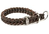 CopcoPet - Fettlederhalsband geflochten mit verchromten Zugstop-Ring, Braun 40-45 cm x 15 mm Hunde Halsband