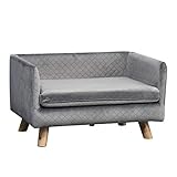 PawHut Hundesofa mit Holzbeinen Hundebett Haustiersofa Hundematte für kleine Hunde bis zu 11,25 kg Samt-Touch Grau 64 x 45 x 36 cm