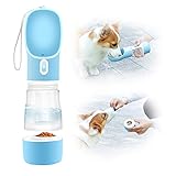 Eastlion Hunde Wasserflasche,2 in 1 Tragbare Trinkflasche 258 ml Wasser und 200 ml Futter,Auslaufsicher Trinknapf für Outdoor Unterwegs Reisen Wandern für Haustier Hunde Katze,Blau