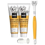Animigo Denti-Care Hundezahnpasta - 2x 100g Hunde Zahncreme mit Hundezahnbürste & Fingerzahnbürste - Bei Zahnstein & Mundgeruch - Hundezahnpflegeset mit natürlichen Zutaten für Zähne & Zahnfleisch