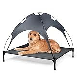 DREAMADE Hundeliege mit Baldachin, Erhöhtes Hundebett Hundeliegeplatz aus Stoff, Haustierbett mit Dach, Schlafplatz für Hunde bis 40 kg/ 50 kg, Haustierbett für Indoor & Outdoor (XL)