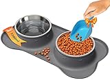 Unterlage für Fressnapf mit 2x1200ml Hundenapf Grosse Hunde - Futterstation Hund und Hundenapf Edelstahl - Näpfe, Tränken & Zubehör für Hunde mit Silikonunterlage Futternapf/Wassernapf für Hunde