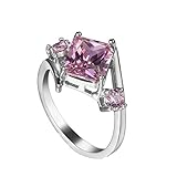 Bishilin Eheringe Damen Versilbert, Trauring Solitärring mit Rosa Zirkonia Partnerringe Nickelfrei Verlobungsring für Frauen Gr.54 (17.2)