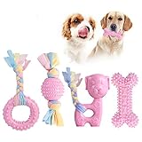 Hundespielzeug, Gummi Welpenspielzeug Mädchen, Zahnen Kauspielzeug für Kleine Hunde und Mittlere Welpen, Natürlich und Ungiftig Hundespielzeug, Jung Hundespielzeug Set mit quietscher Unzerstörbar