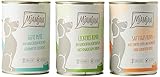 MjAMjAM - Premium Nassfutter für Hunde - Mixpaket 1 - Huhn & Ente, Rind, Pute, 6er Pack (6 x 400 g), getreidefrei mit extra viel Fleisch