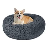 Hundebett Katzenbett Flauschig Rund aus Plüsch - Donut Kuscheliges Hundekissen Hundekorb Waschbar S/M/L/XL/XXL für Kleine, Mittelgroße und Große Hunde, Katzen und Andere Haustiere (XL-70, Dunkelgrau)
