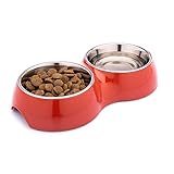 DDOXX Doppel-Fressnapf, rutschfest | viele Farben & Größen | für kleine & große Hunde | Futter-Napf Katze doppelt | Hunde-Napf Hund | Katzen-Napf Edelstahl-Napf | Melamin-Napf | Rot, 2 x 160 ml
