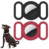 Airtag Hundehalsband, Silikonhülle für GPS-Tracking-Finder, Schutzhülle kompatibel mit Apple Airtag, Sicherheit und Anti-Verlust, Hundehalsband, Katzenschlaufe, Haustierzubehör (schwarz-rot)