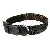 Monkimau Halsband für Hunde aus echt Leder geflochten verstellbar XL 47-58 cm